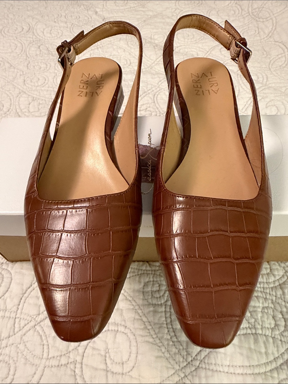 Naturalizer Cognac Croc-Embossed Slingback heels
